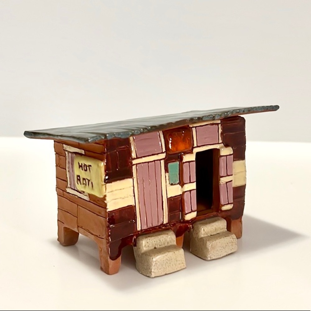 Miniature Ceramic House Sculpture – “Hot Roti” Caribbean Shack – Handmade Art
